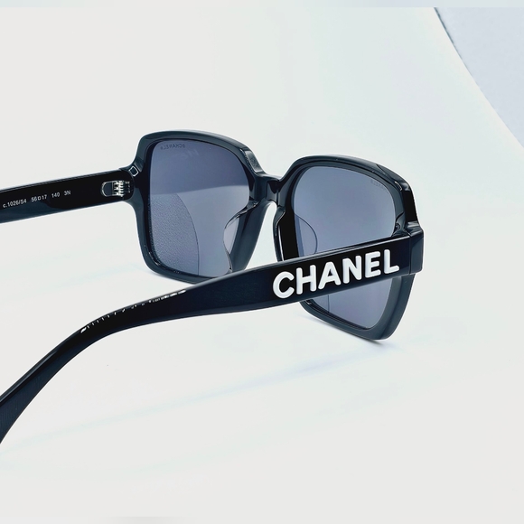CHANEL SUNGLASSES WHITE LOGO BLACK FRAME CH5408-A C.1026/S4 56-17 - Picture 6 of 13